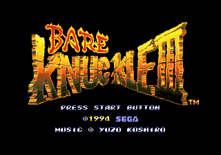 Bare Knuckle 3 title screen for Sega Mega Drive